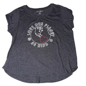 Lucky Brand Womens Dark Gray Graphic Tee Shirt Love Our Planet Be Kind XXL